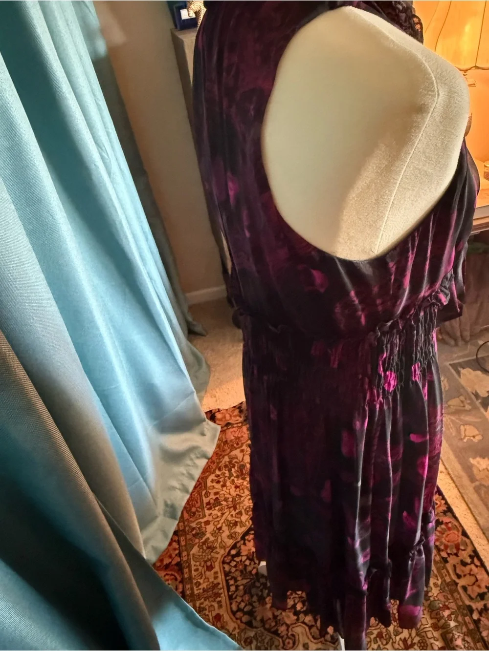 Diane von Furstenberg Silk Black and Magenta Midi Dress - Picture 4 of 6